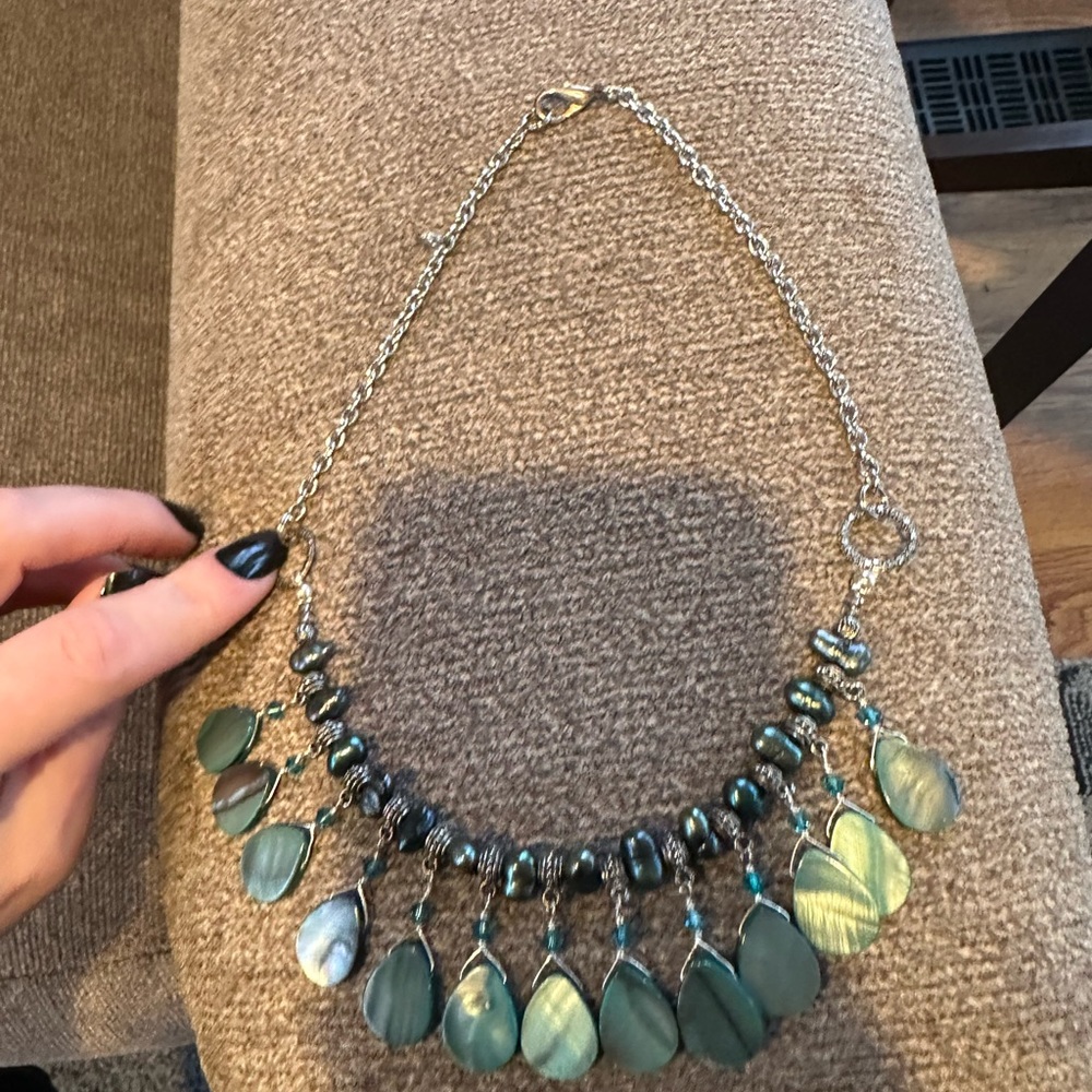 Necklace teal and vintage sliver